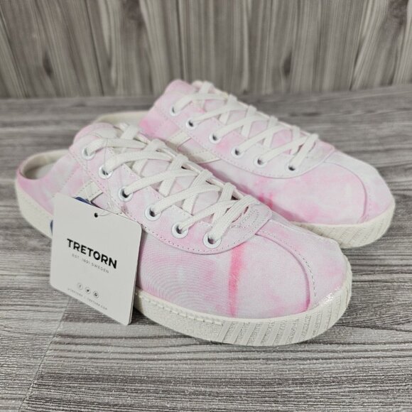 Tretorn Lace up Sneaker Mules Easy Nylite Canvas Pink/White Dye Women's Sz 9 NEW - Picture 1 of 16